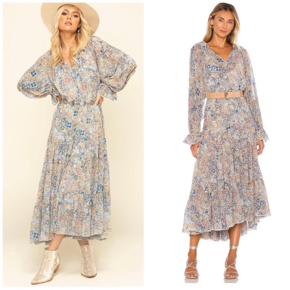 Free People Floral Maxi Dress - Blue and Cream